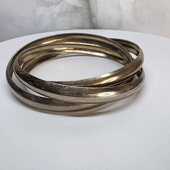 Pink Floral Resin Bangle Stack Set Gold Tone Bracelets Cottagecore Chunky Size 8 - Picture 4 of 7